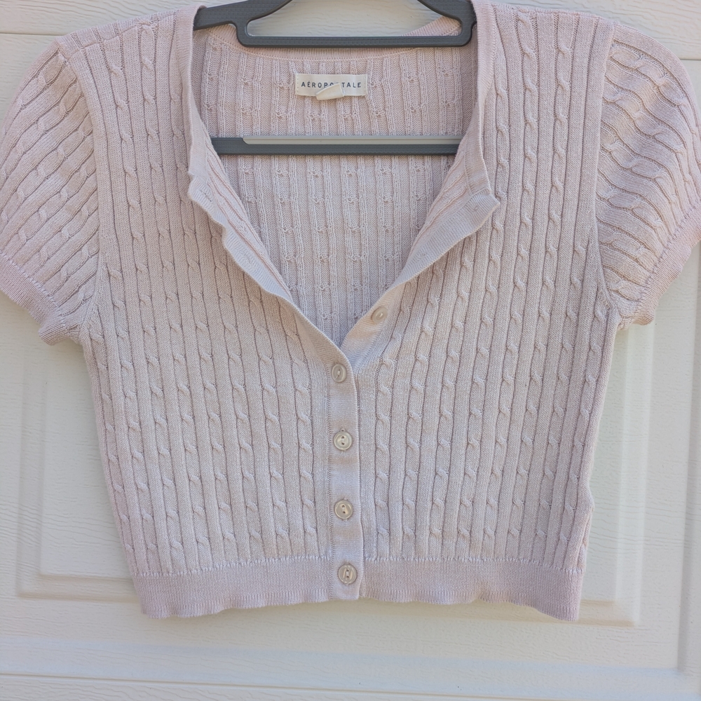 Aeropostale Light Pink Cable Knit Short Sleeve Cardigan